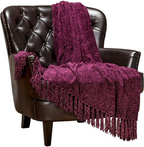 Chenille Velvety Texture Decorative Throw Blanket with Tassels (50x65) - EK CHIC HOME