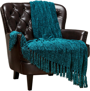 Chenille Velvety Texture Decorative Throw Blanket with Tassels (50x65) - EK CHIC HOME