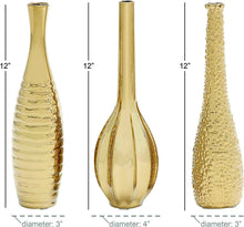 Load image into Gallery viewer, Glam Ceramic Vase, Set of 3, 12&quot;, 12&quot;, 12&quot;H, Gold - EK CHIC HOME
