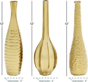 Glam Ceramic Vase, Set of 3, 12", 12", 12"H, Gold - EK CHIC HOME