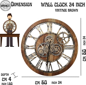 Gear Wall Clock Vintage Industrial Oversized Rustic Farmhouse 24 inch - EK CHIC HOME