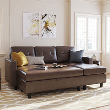 Load image into Gallery viewer, Leather Sectional Couch with Ottoman Sofa Set with Chaise (Brown) - EK CHIC HOME