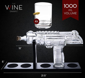 Uzi Submachine Gun Whiskey Gun Decanter and 4 Liquor Glasses - EK CHIC HOME