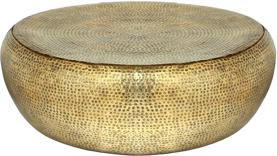 Modern Round Hammered Metal Antique Gold Coffee Table - EK CHIC HOME