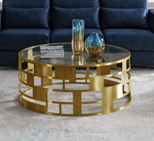 Load image into Gallery viewer, Collection Glam Style Coffee Table Steel Drum Base, Gold - EK CHIC HOME