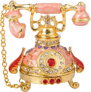 Hand Painted Enameled Telephone Decorative Hinged Jewelry Trinket Box Unique Gift - EK CHIC HOME