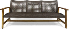 Load image into Gallery viewer, Outdoor Wood and Wicker Sofa, Light Gray Finish with Mix Black Wicker - EK CHIC HOME