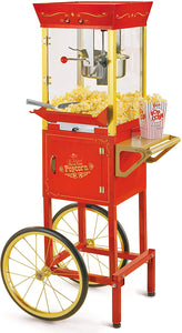 Popcorn Maker Professional Cart, 8 Oz Kettle Makes Up to 32 Cups, Red - EK CHIC HOME
