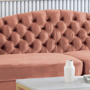 Traditional Button Tufted Velvet 3 Seater Sofa, Blush - EK CHIC HOME