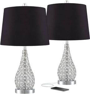 Glam Table Lamps Set of 2 with USB Charging Port Base - EK CHIC HOME