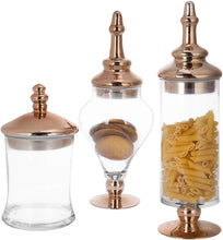 Load image into Gallery viewer, Set of 3 Antique-Theme Glass Apothecary Jars with Metallic Brass-Tone Lids - EK CHIC HOME