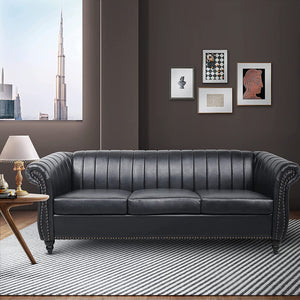 Chesterfield Sofa for Living Room, 3 Seater Faux/Leather - EK CHIC HOME