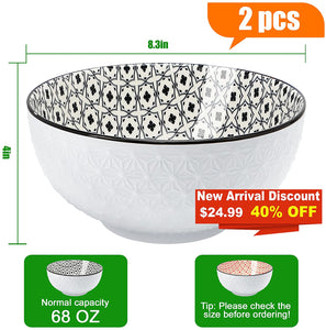 68 OZ Super Round Fine Porcelain Cereal  Bowl Set - EK CHIC HOME