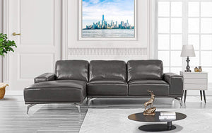 CHIC Roma Furniture - Modern Real Leather Sectional Sofa, L-Shape Couch w/Chaise on Left - EK CHIC HOME