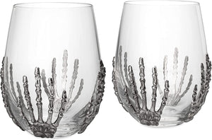 Skeleton Hand Wine Glass Set of 2 by The Wine Savant - 10 oz Glasses - EK CHIC HOME