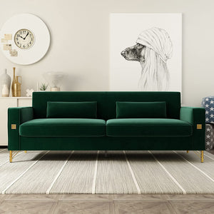 85'' Modern Velvet Sofa Furniture with Two Bolster Pillows - EK CHIC HOME