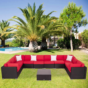 All-Weather Outdoor Sectional Sofa Wicker Rattan Patio Conversation Set (11 Pieces) - EK CHIC HOME