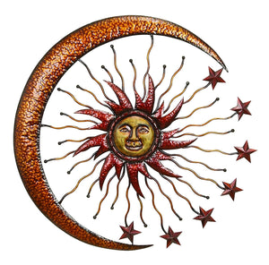 Eclectic Celestial-Themed Metal Wall Decor 36"Diameter Copper and Gold Finishes - EK CHIC HOME