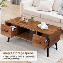Load image into Gallery viewer, Retro Coffee Table with 2 Drawers and Open Storage Shelf, 2-Tier - EK CHIC HOME