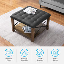 Load image into Gallery viewer, Upholstered Square Ottoman Coffee Table, Solid Wood - EK CHIC HOME