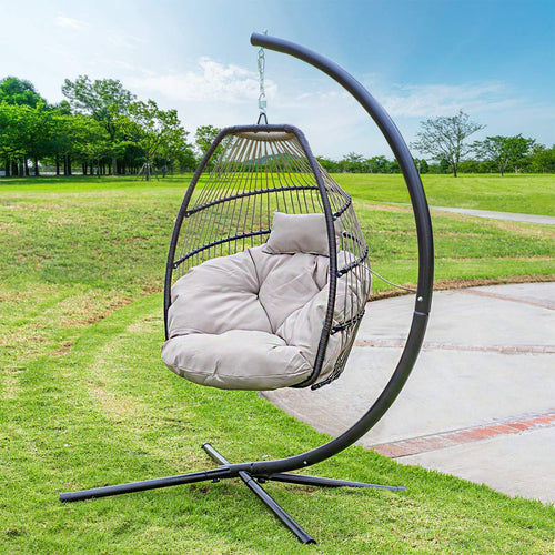 Luxury Wicker Hanging Chair - Swing Patio Egg Chair UV Resistant - EK CHIC HOME