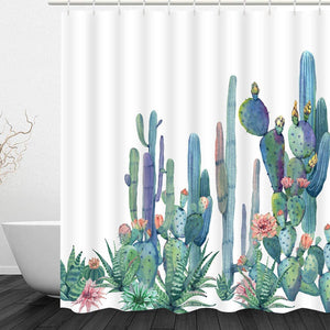 2 Pcs Cactus Shower Curtain Set with Extra Large Bath Towel - EK CHIC HOME