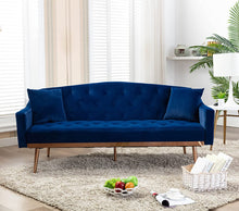 Load image into Gallery viewer, Velvet Futon Sofa Mid Century - Gold Metal Legs and 2 Pillows - EK CHIC HOME