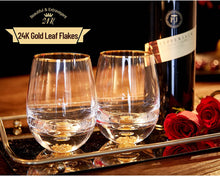 Load image into Gallery viewer, Stemless Wine Glasses Set of 4 (14oz), Crystal  with 24K Gold Leaf Flakes - EK CHIC HOME