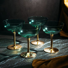 Load image into Gallery viewer, Colored Coupe Art Deco Glasses, Gold | Set of 4 | 12 oz - EK CHIC HOME