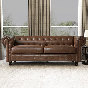 80" Pu Leather Sofa, Modern 2 Seater Couch for Living Room (Brown) - EK CHIC HOME