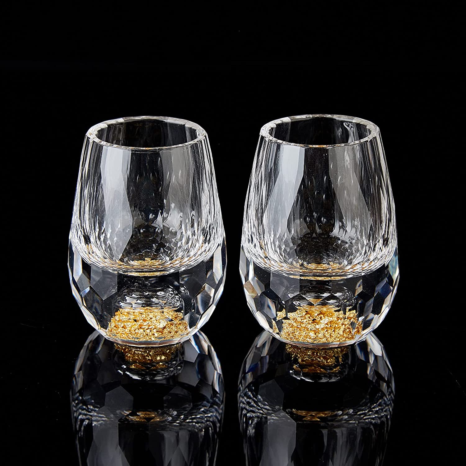 Crystal Shot Glass Set Decorated with 24K Gold Leaf Flakes