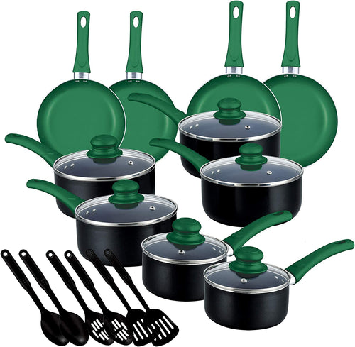 Pots And Pans Set Kitchen Cookware Sets Nonstick Aluminum 11 Pieces Green - EK CHIC HOME