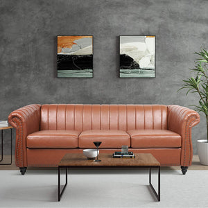 Chesterfield Sofa for Living Room, 3 Seater Faux/Leather - EK CHIC HOME