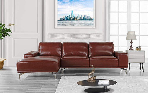 CHIC Roma Furniture - Modern Real Leather Sectional Sofa, L-Shape Couch w/Chaise on Left - EK CHIC HOME