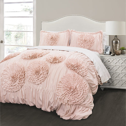 Serena 3 Piece Comforter Set Full/Queen Blush - EK CHIC HOME