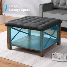 Load image into Gallery viewer, Upholstered Square Ottoman Coffee Table, Solid Wood - EK CHIC HOME