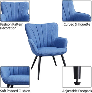 2PCS Dining  Fabric Armchair Restaurant Chairs Set of 2 Blue - EK CHIC HOME