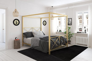 LUXE Canopy Bed, Gold - EK CHIC HOME