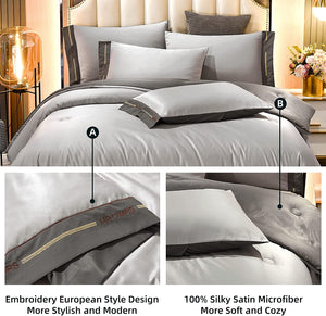 Silky Satin Comforter Set Embroidery Style - EK CHIC HOME