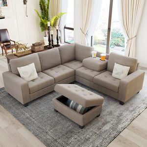 Reversible Sectional Sofa Set, Modern L-Shaped - EK CHIC HOME