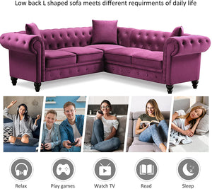 L-Shaped Sectional Sofa Velvet Corner Symmetrical Couch - EK CHIC HOME