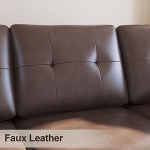 Leather Sectional Couch with Ottoman Sofa Set with Chaise (Brown) - EK CHIC HOME