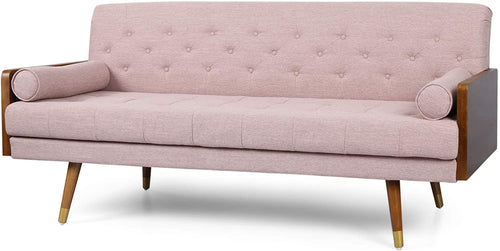 Mid-Century Modern Tufted Fabric Sofa, Light Blush - EK CHIC HOME