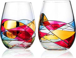 Artisanal Hand Painted Stemless - Rennesance Romantic Stain - EK CHIC HOME