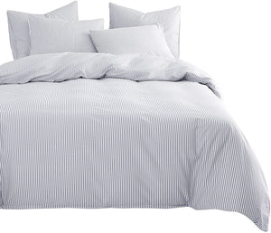 Gray White Striped Comforter Set, 4 Pillow Cases, Grey White - EK CHIC HOME