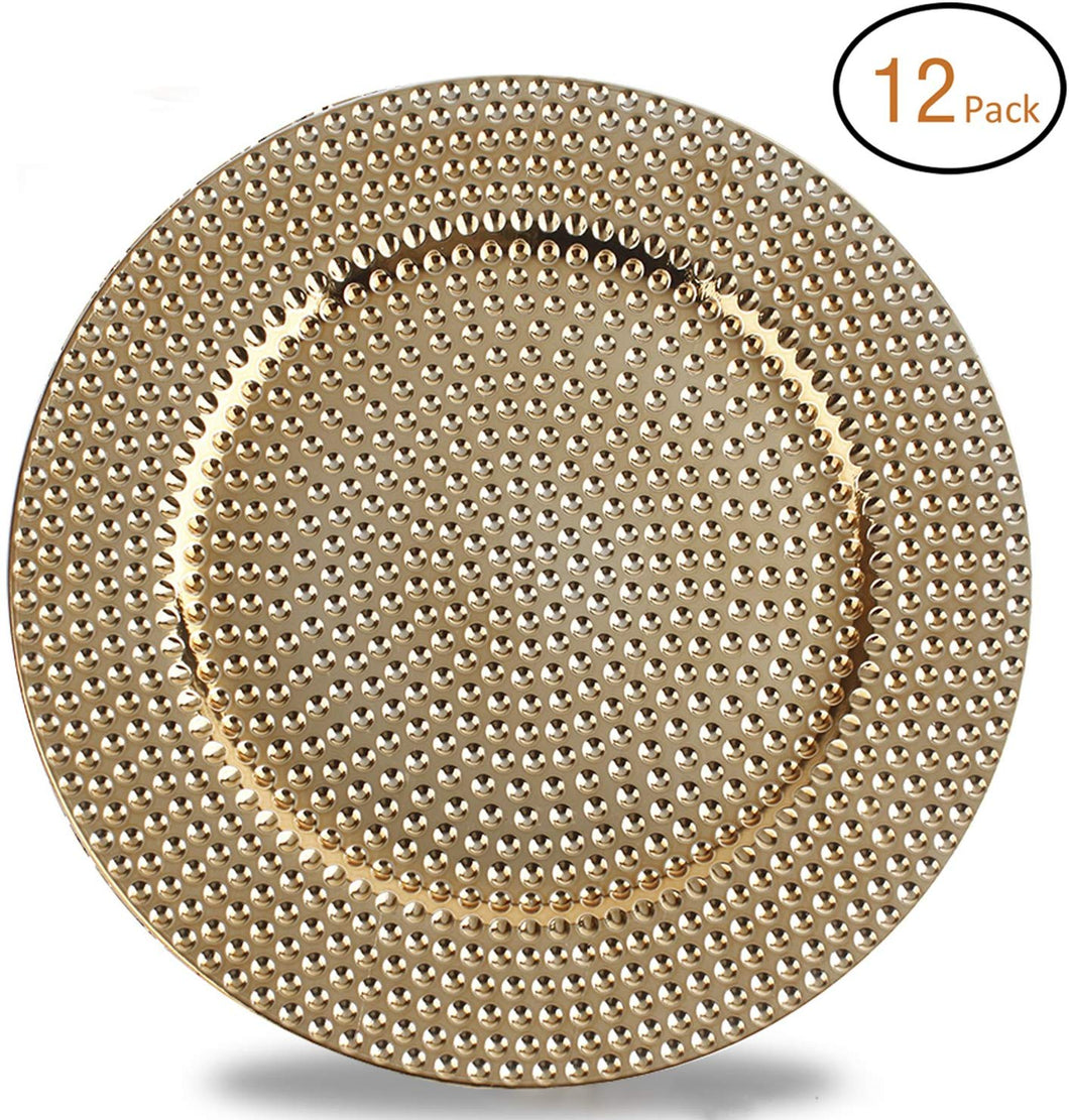 Round 13 Inch Plastic Charger Plates with Eletroplating Finish (12, Reef Gold) - EK CHIC HOME