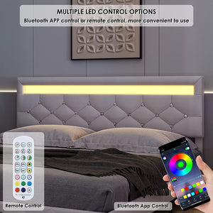 Modern Upholstered Platform Bed Frame with LED Headboard - EK CHIC HOME