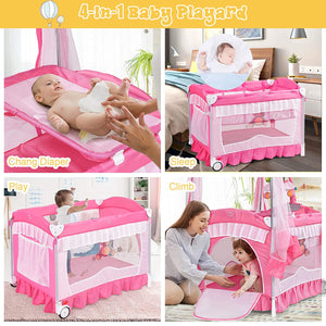 4 in 1 Pack and Play with Extended Canopy, Portable - EK CHIC HOME