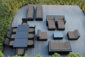 20-Piece Outdoor Patio Furniture - Black Wicker with Red Cushions - Free Patio Cover - EK CHIC HOME