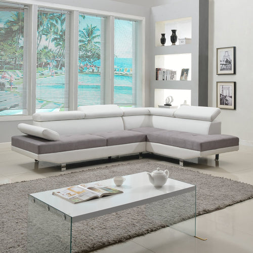 Roma Furniture Modern Contemporary Designed Two Tone Microfiber and Bonded Leather Sectional Sofa - EK CHIC HOME